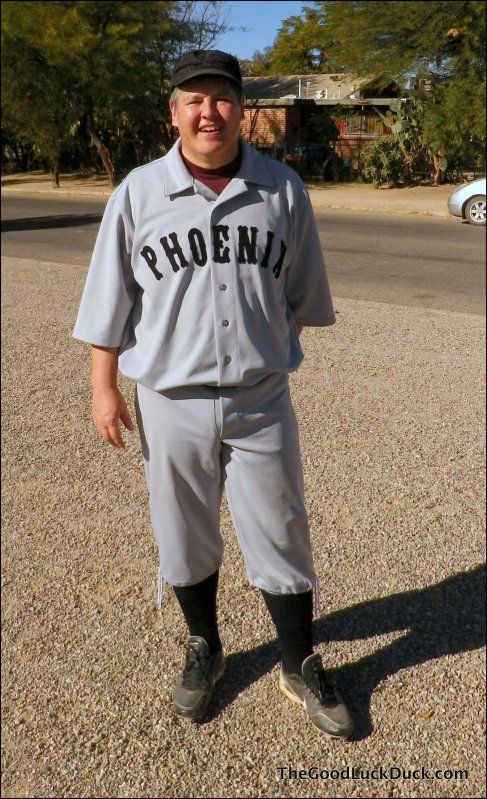 Pat in vintage baseball uniform
