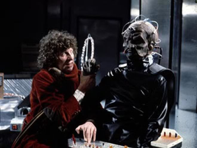 The Fourth Doctor fights with Davros to try and prevent the creation of the Daleks in Genesis of the Daleks