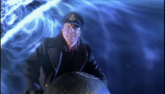 Captain Jack Harkness catches the bomb in a tractor beam