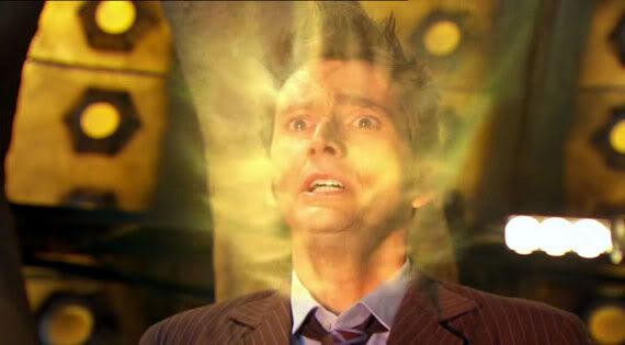 The Tenth Doctor regenerating in The End of Time