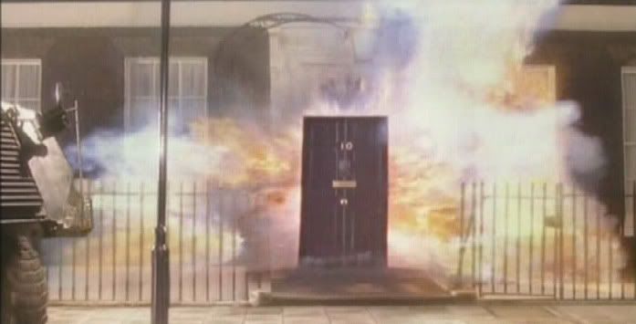 Downing Street is destroyed when a harpoon missile strikes