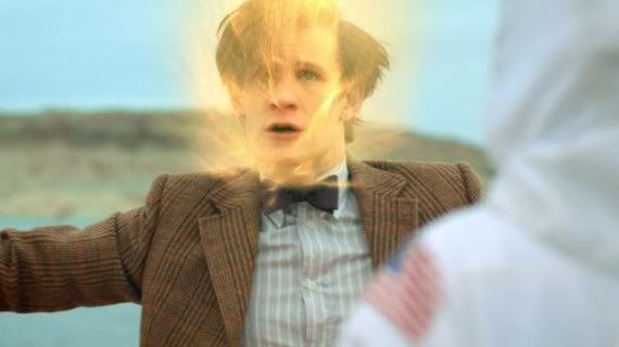 The Doctor begins his regeneration cycle.