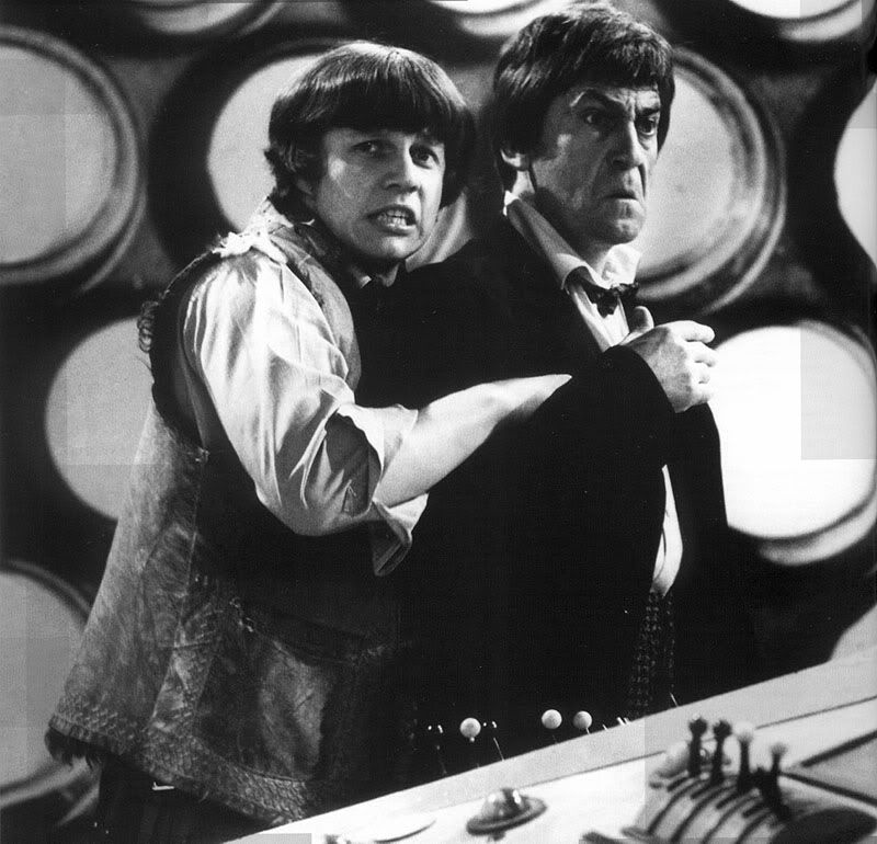 Jamie McCrimmon grabbing hold of the Second Doctor in The Mind Robber (Classic Series)