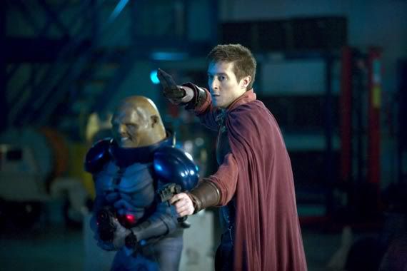 Rory and Commander Starx prepare to fight the headless monks in the series 6 mid-season finale, A Good Man goes to War