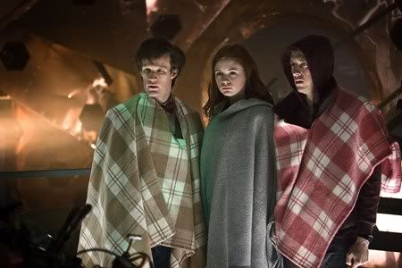 The Doctor, Amy and Rory in the TARDIS-reality.