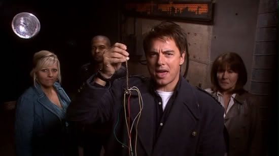 Captain Jack Harkness alongside Jackie Tyler, Mickey Smith and Sarah Jane Smith in Journey's End