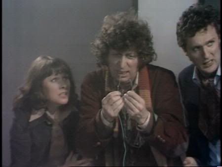 The Fourth Doctor, Sarah Jane Smith and Ian about to blow up the Daleks in Genesis of the Daleks