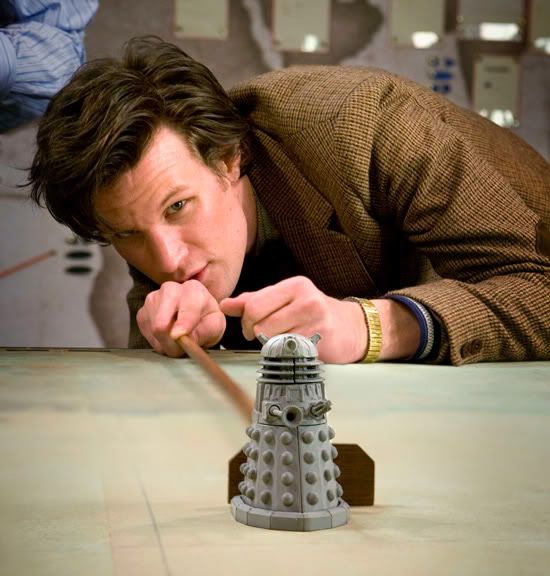 The Doctor moves a Dalek round.