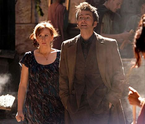 Donna Noble with the Tenth Doctor in The Fires of Pompeii