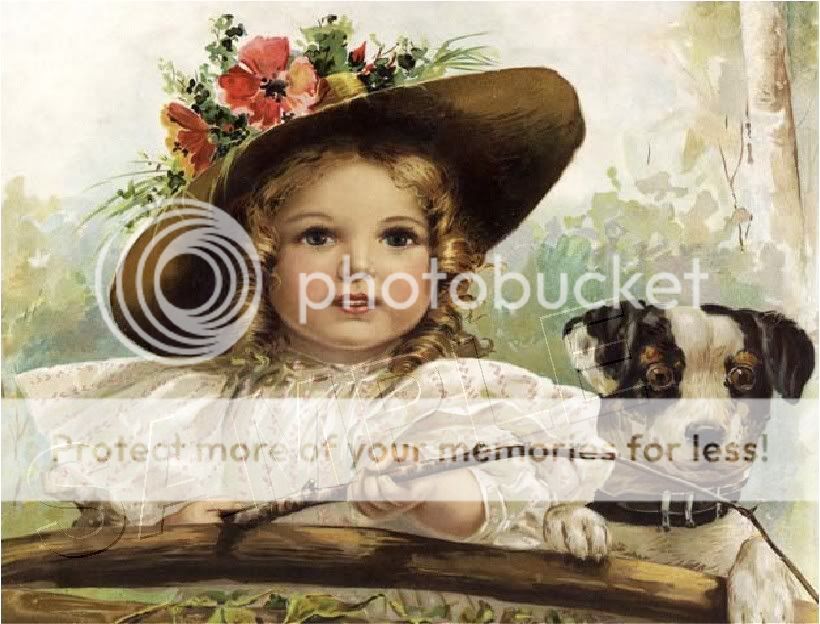 VICTORIAN GIRL & JACK RUSSELL FISHING CANVAS DOG ART  