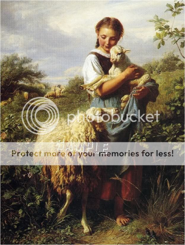 VICTORIAN SHEPHERDESS SHEEP LAMB FARM *CANVAS* ART  