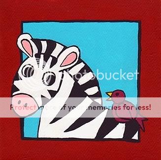 ORIGINAL Zebra Bird Acrylic Painting Baby Kid Room Art  