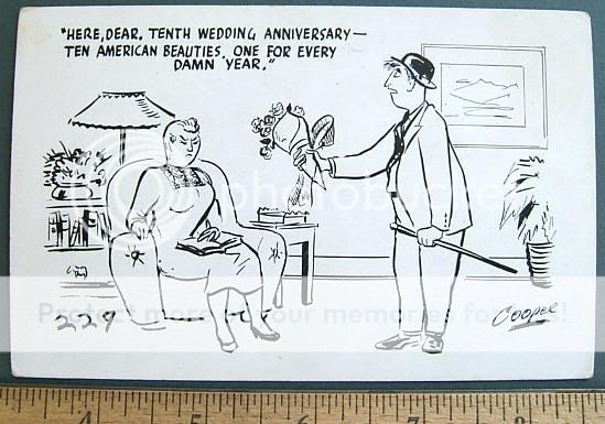 Funny Old 10th Wedding Anniversary Cartoon Postcard