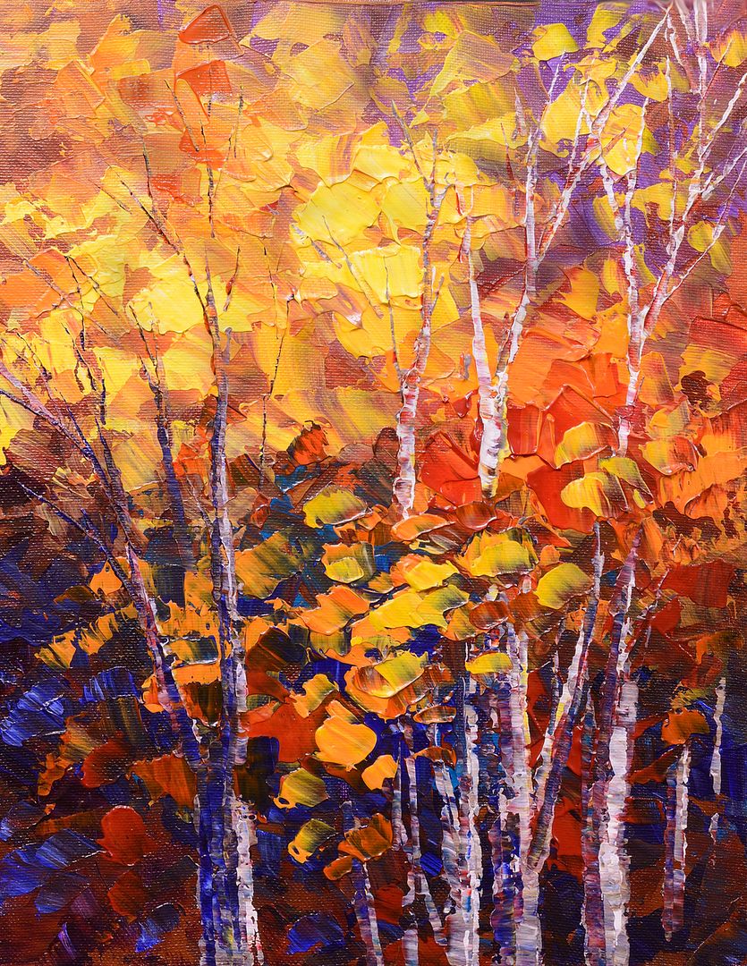 ORIGINAL forest PAINTING color orange woods fall autumn knife TATIANA ...